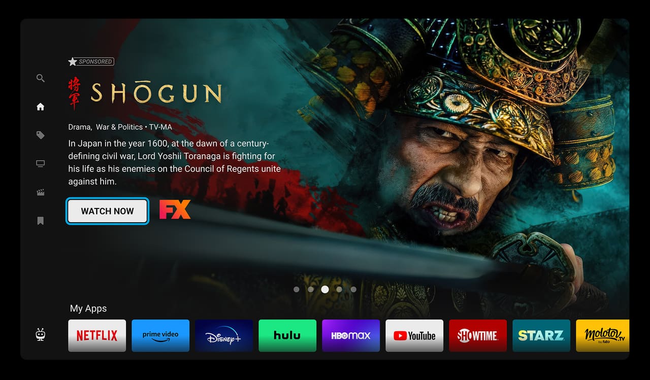 Smart TV platform home screen featuring The Mandalorian